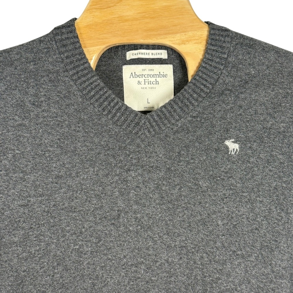 Abercrombie & Fitch Cashmere Blend V-Neck Sweater Pullover Gray Large
